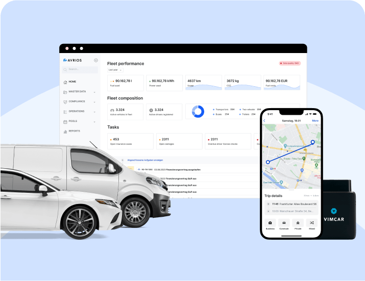 A cell phone and a car on a blue background